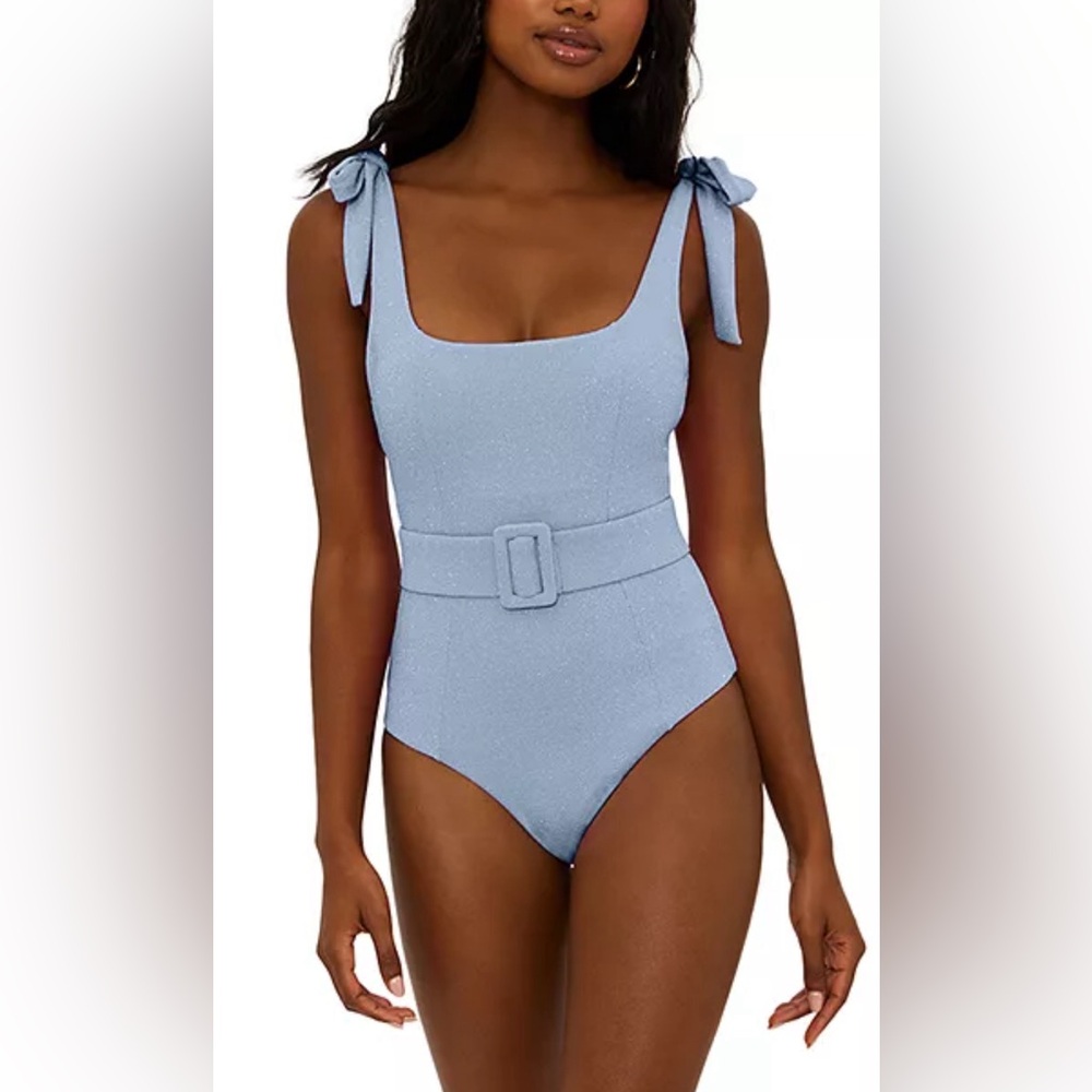 Beach Riot Blue One Piece Swimsuit with Belt and Bow Ties